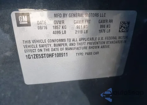 2017 Chevrolet Malibu 1Lt z USA, uszkodzony, nr VIN 1G1ZE5ST0HF108911